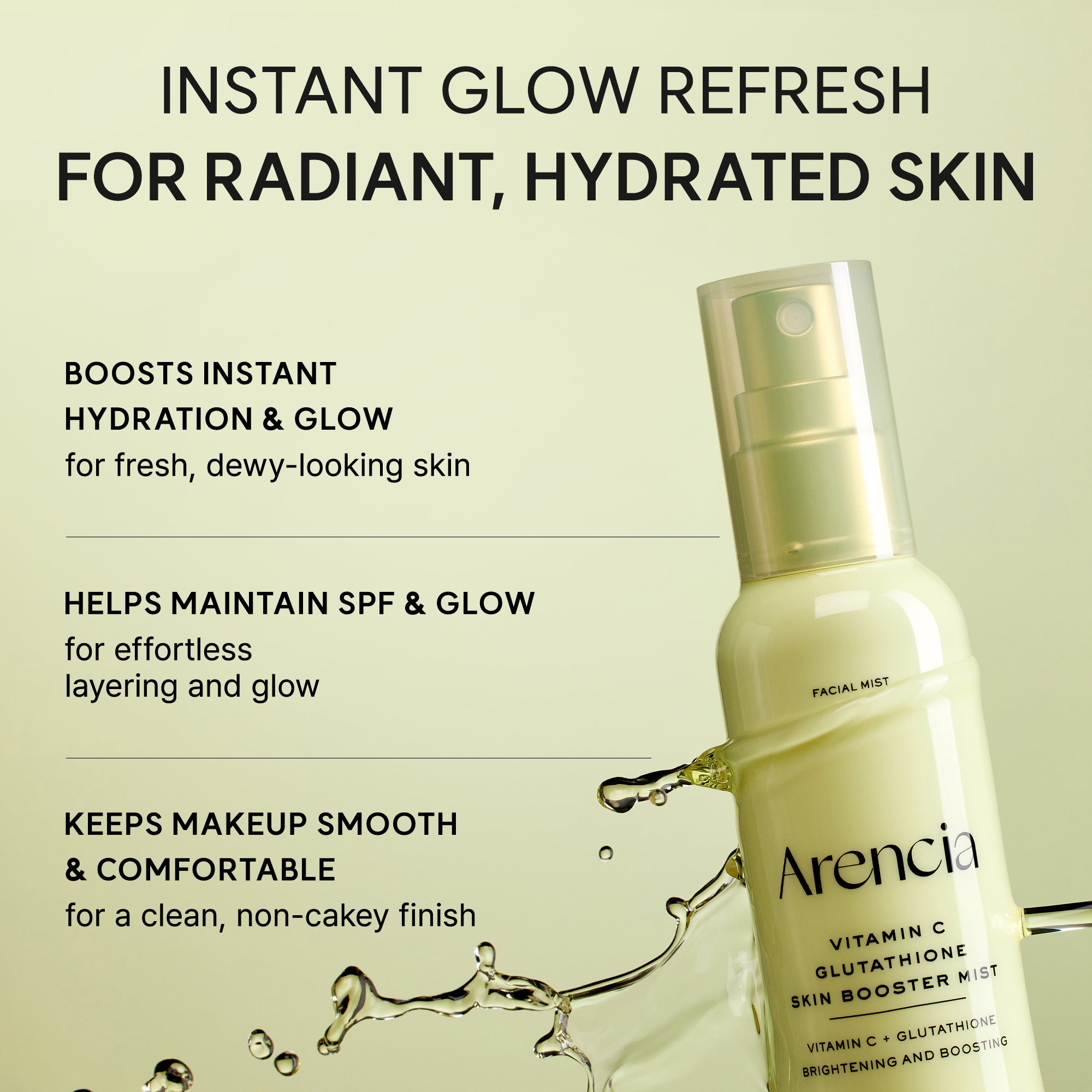 Vitamin C Glutathione Skin Booster Mist, Instant Hydration & Radiant Glow Facial Spray, Makeup-Friendly, Ceramide & Antioxidant Care, 3.38 fl oz