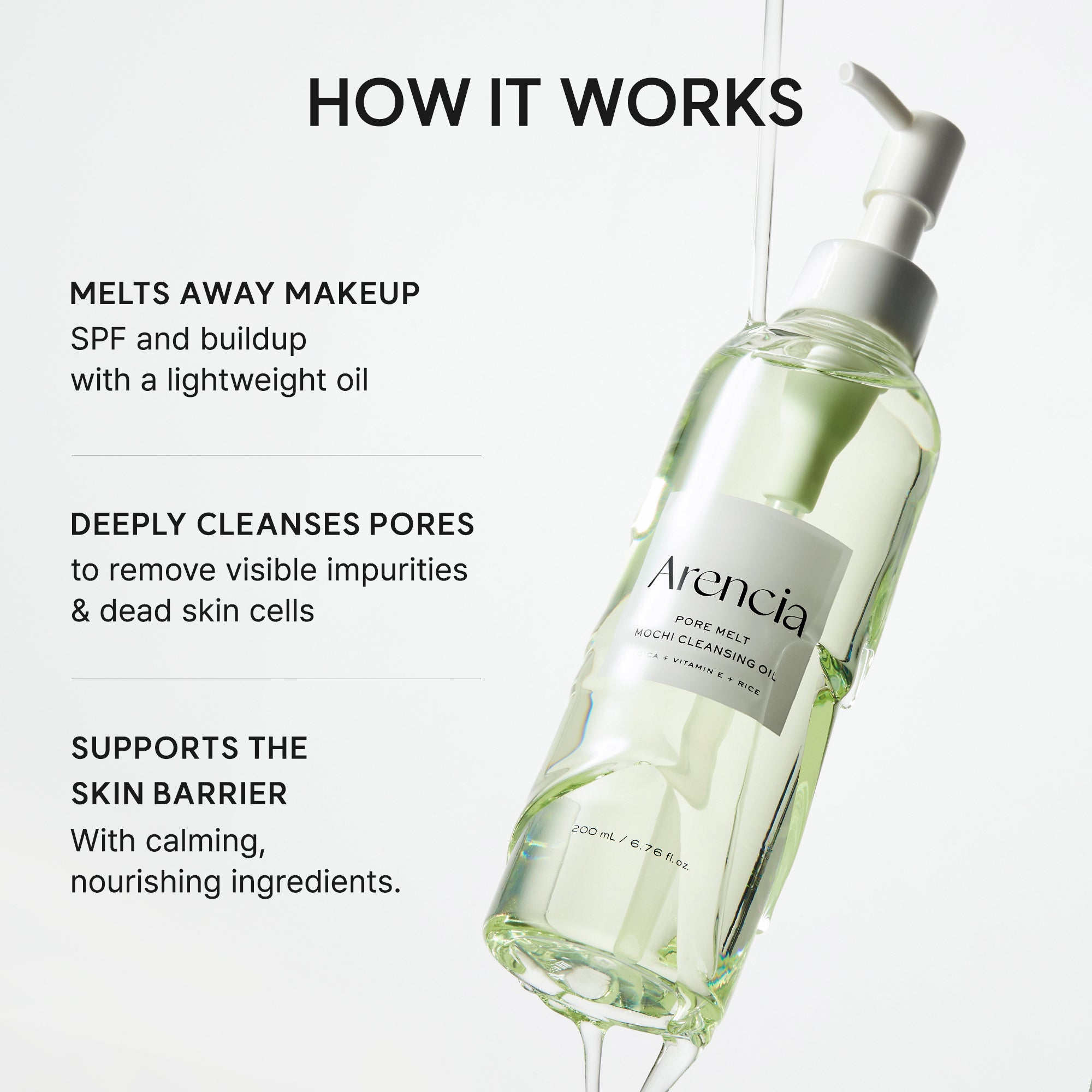 Pore Melt Mochi  Makeup-Removing Cleansing Oil, Non-Comedogenic, Rice Amino Acids HD, Vitamin E, Cica, & Ceramide, 6.76 fl oz