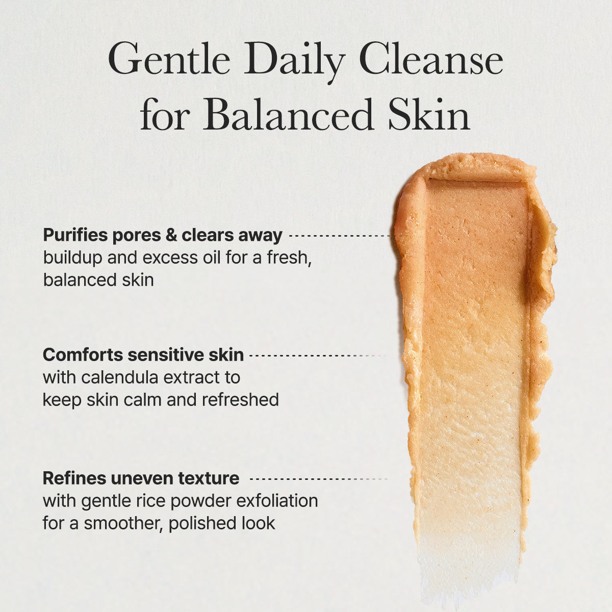 Calendula Rice Mochi Cleanser, Gentle Exfoliating Foam Wash for Sensitive, Dry, Rough Skin